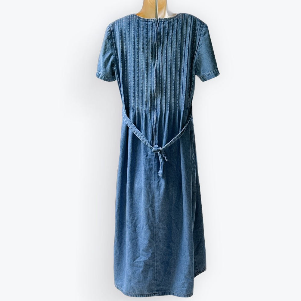 Vintage Rustic Denim Cottage Prairie Embroidered Floral Modest MidiDress ~ S/M? - Picture 2 of 16